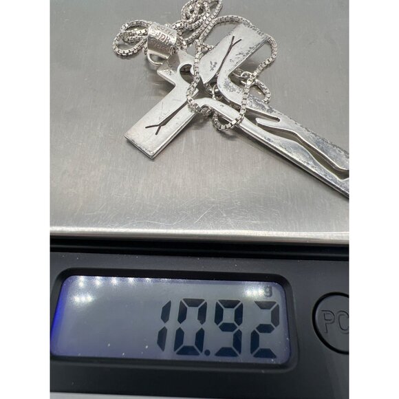 JDH 925 Mexico Sterling Silver Modernist 2.5" Crucifix Cross Pendant & 18" Chain - Picture 4 of 8